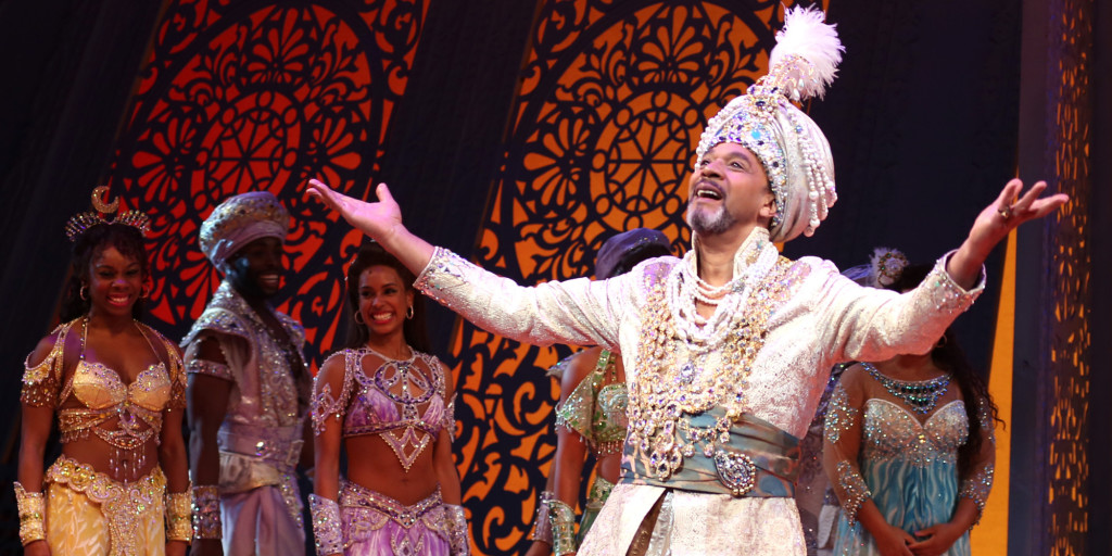 NEW YORK, NY - MARCH 20:  Clifton Davis and cast during the Broadway Opening Night Performance Curtain Call for Disney's 'Aladdin' at the New Amsterdam Theatre on March 20, 2014 in New York City.  (Photo by Walter McBride/WireImage)