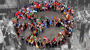 Human Peace Sign in Timea Square